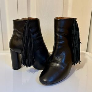 TOPSHOP Black Fringe Faux Leather Ankle Boots, size 37